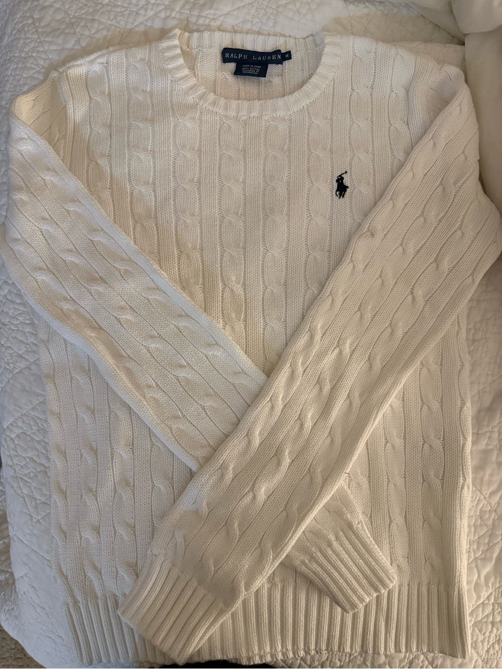 Ralph Lauren women’s white Cable-Knit Crewneck Sweater